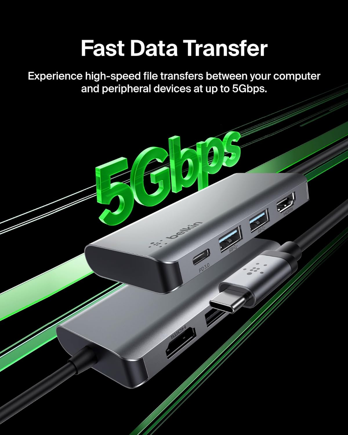 Belkin USB C Hub, 4-in-1 Multi-Port Laptop Dock with 4K HDMI, USB C Docking Station with 100 Watt Pass-Through Power