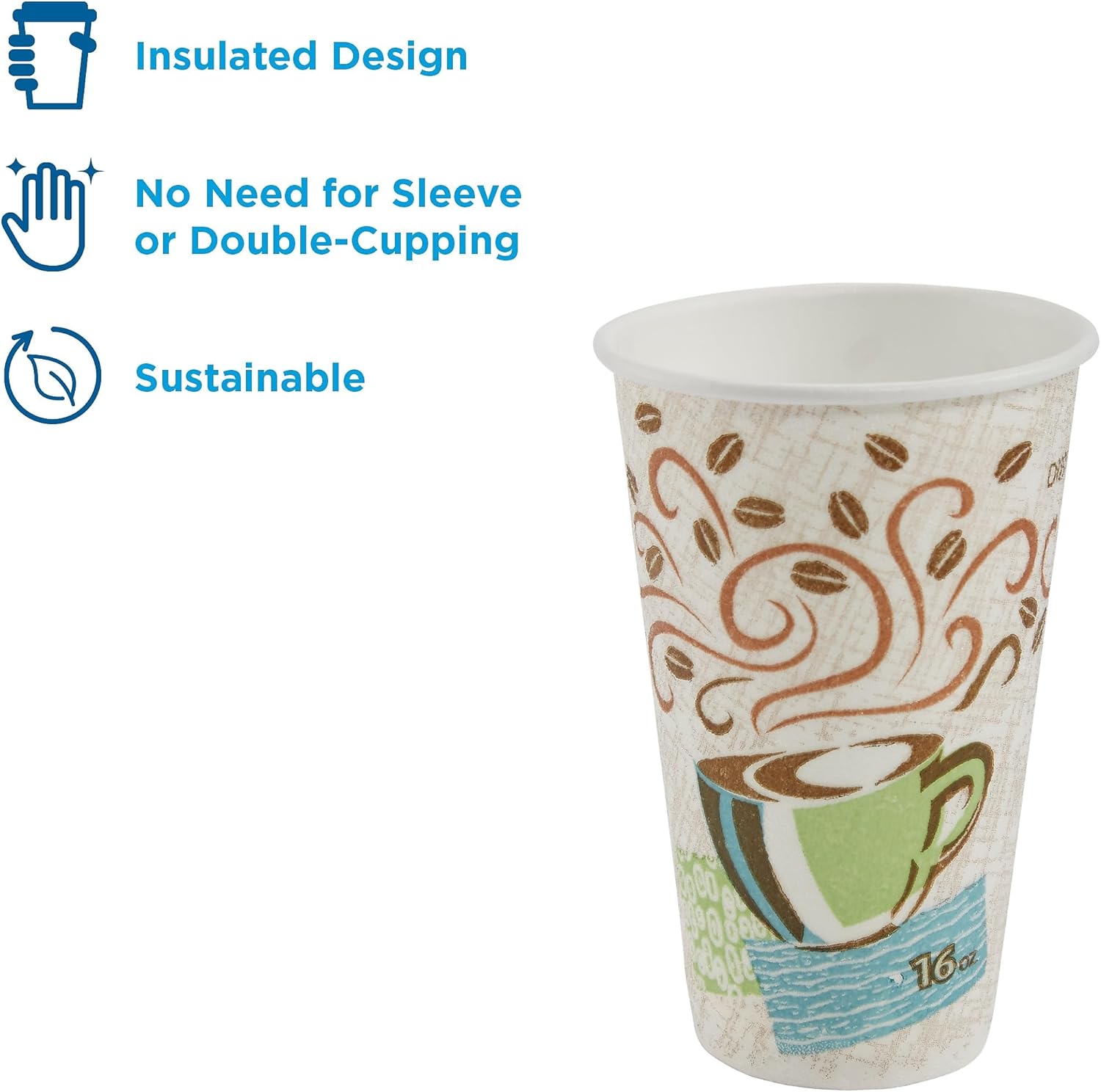 Dixie PerfecTouch Insulated Paper Hot Cups, 16 oz, Coffee Haze Design - 50 Count