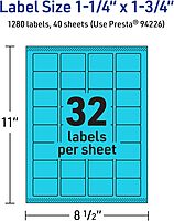 AVERY Printable Rectangle Labels, Sure Feed, 1-1/4" x 1-3/4", Bright Blue