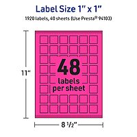AVERY Neon Magenta Printable Square Labels 1" x 1"