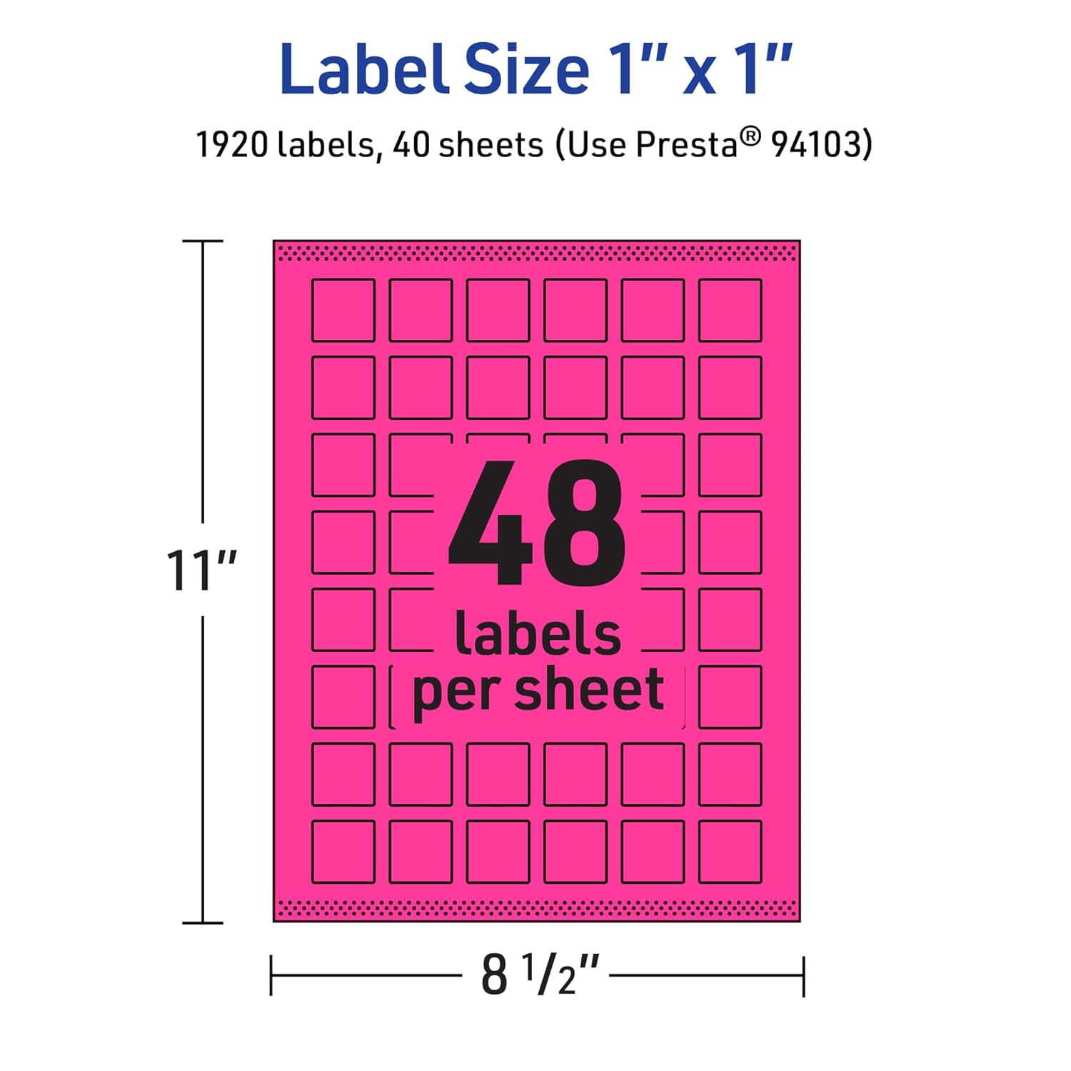 AVERY Neon Magenta Printable Square Labels 1" x 1"