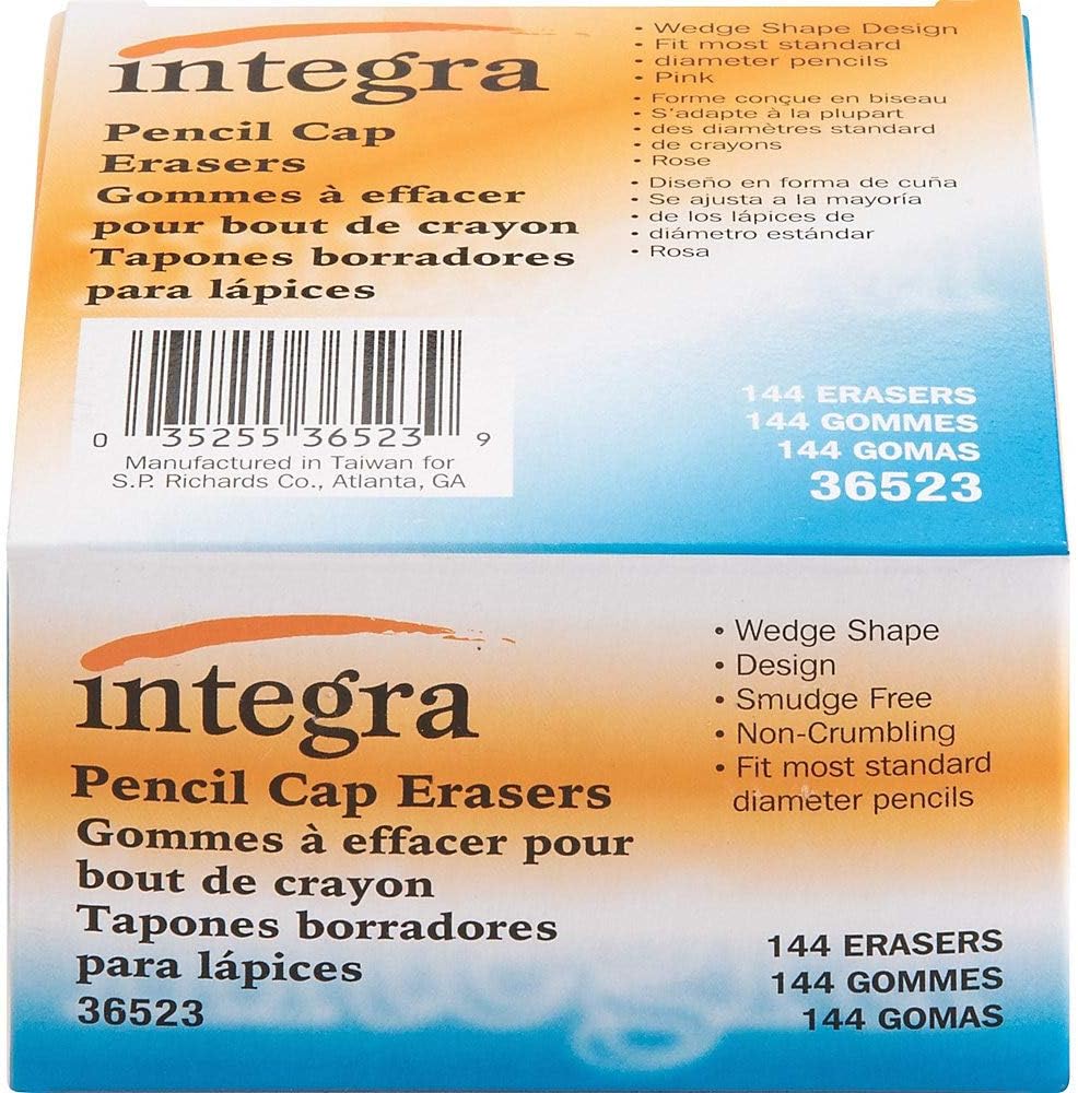 Integra Pink Pencil Cap Eraser - Lead Pencil - Wedge - Latex-free - 144/Box - Pink