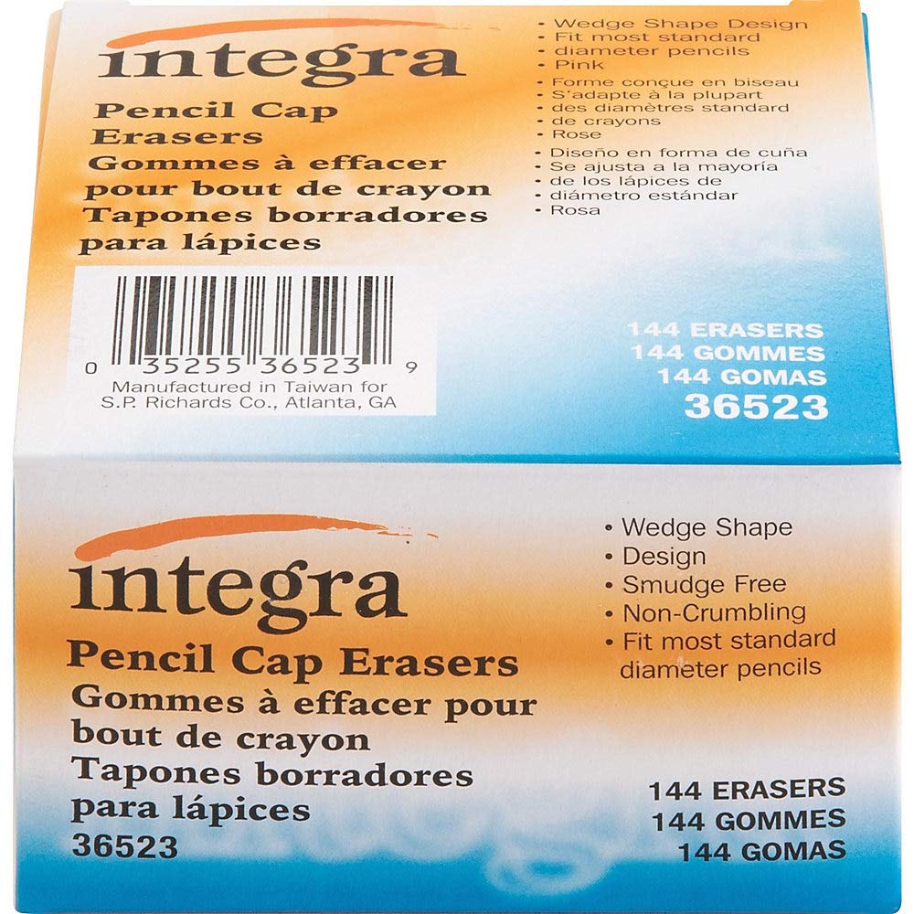 Integra Pink Pencil Cap Eraser - Lead Pencil - Wedge - Latex-free - 144/Box - Pink