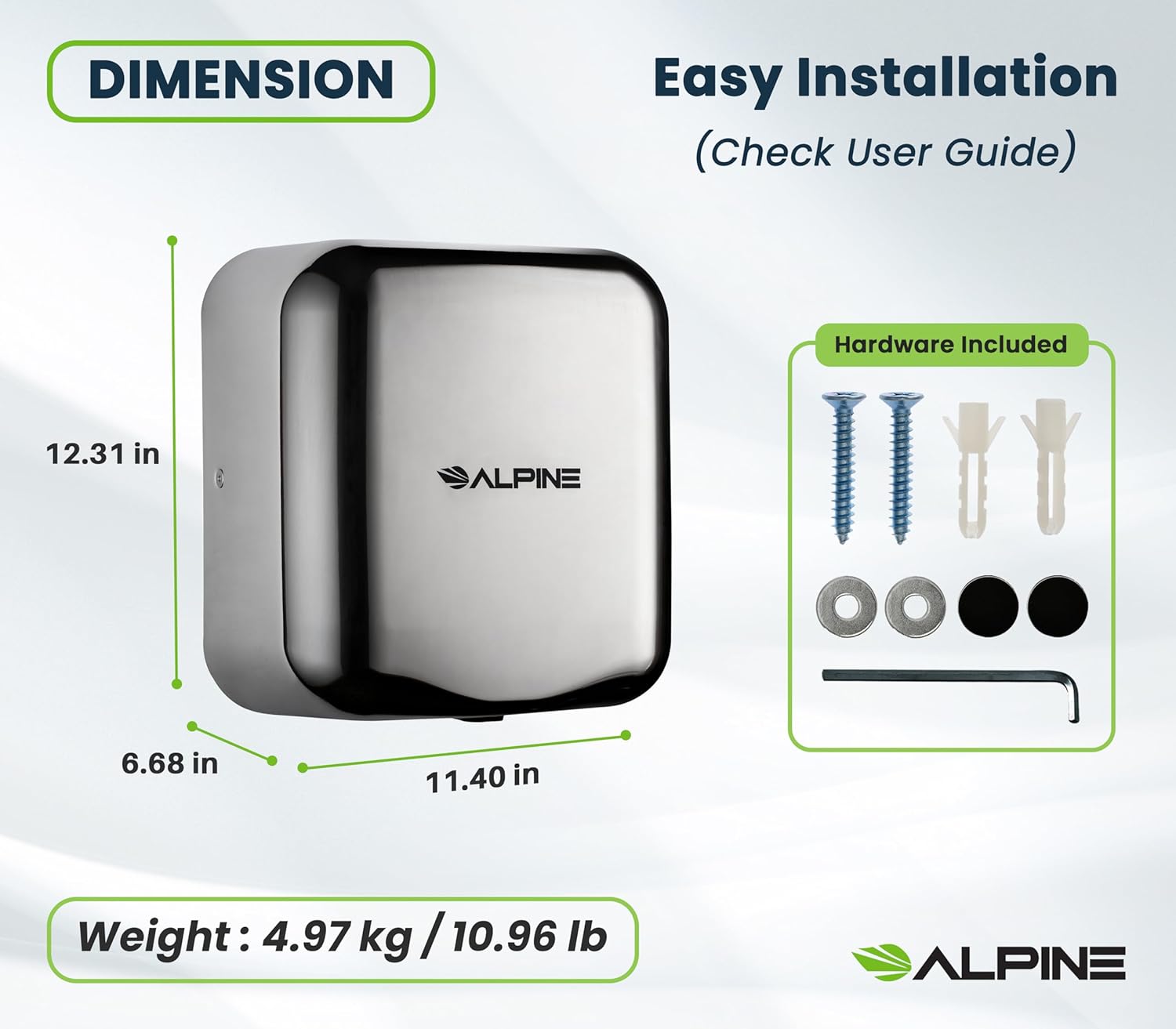Alpine Hemlock Commercial Automatic High-Speed Stainless Steel Hand Dryer (110-120V)