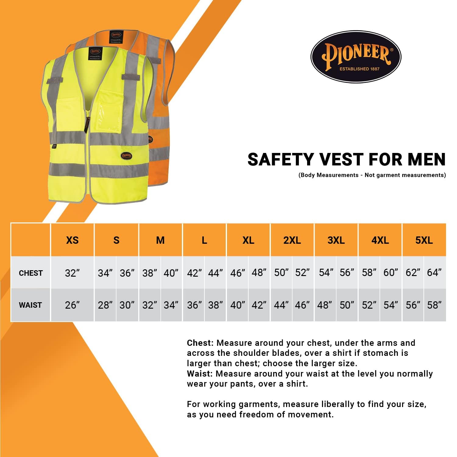 Pioneer Safety Vest for Men – Hi Vis Reflective Neon with 8 Pockets, Zipper Closure for Construction, Traffic