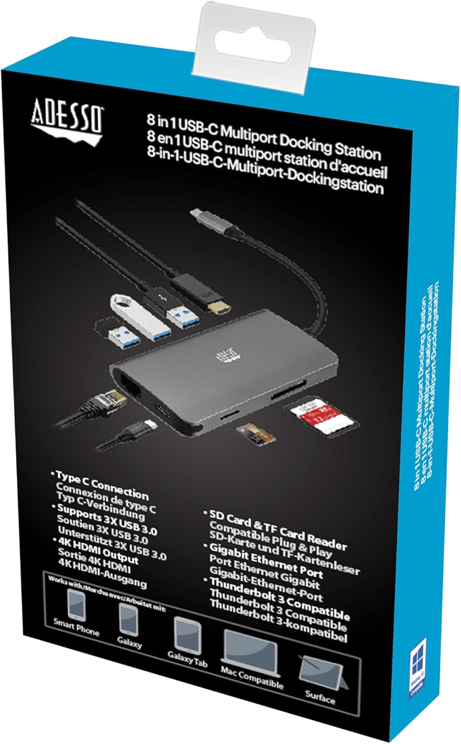 USB C Docking Station Multiport Adapter Type C Hub HDMI Support 4K, RJ45 Ethernet Port, 100W PD Charging, 3*USB