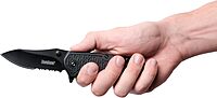 Kershaw Funxion EMT (8100); Multifunction Folding Pocketknife; 3 inch Partially Serrated Stainless Steel Blade; Carabiner Clip, Cord Cutter, Screwdriver Tip, Hex Wrench, Glassbreaker Tip , Black