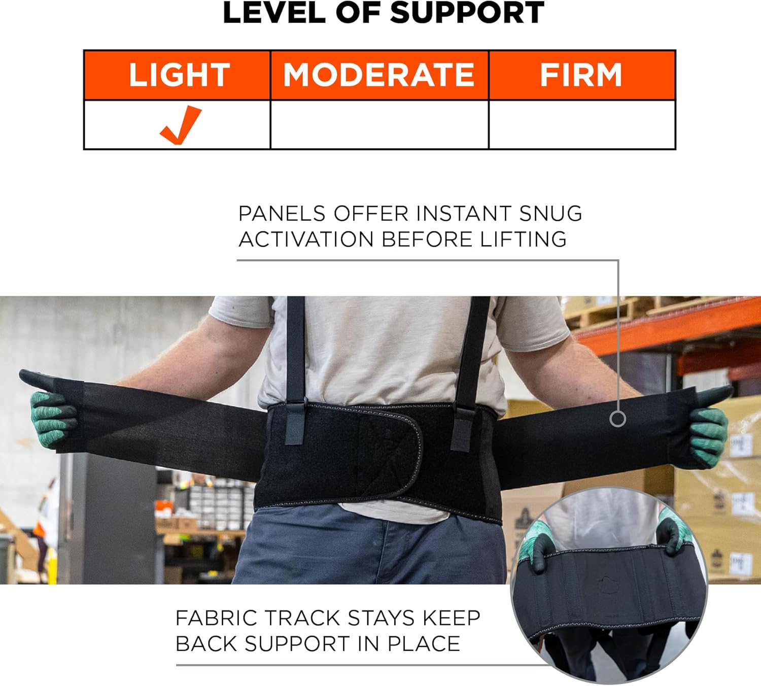 Ergodyne ProFlex 1650 Back Support Belt, 7.5" Elastic, Adjustable Detachable Suspenders