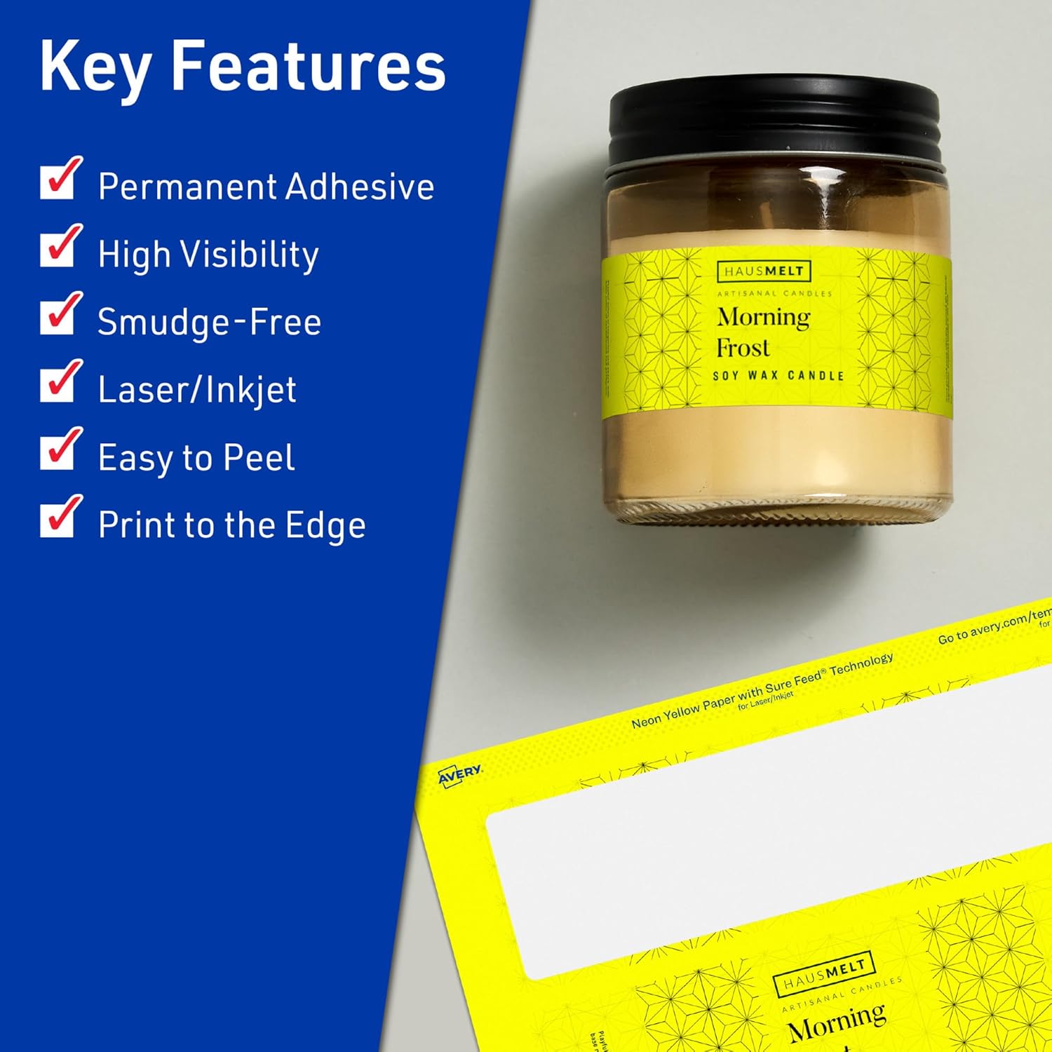 AVERY Printable Rectangle Labels, Sure Feed Technology, 2-1/2" x 7", Neon Yellow, Print-to-The-Edge, Laser/Inkjet
