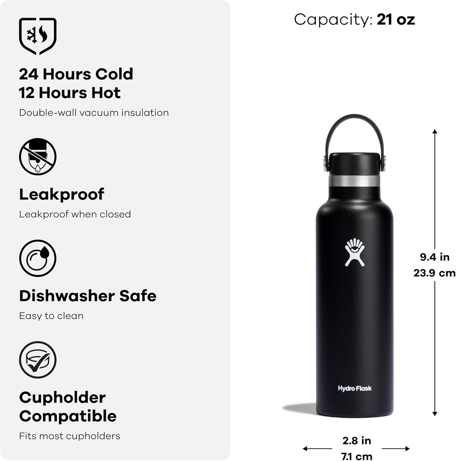 Hydro Flask Standard Mouth Insulated Stainless Steel Water Bottle with Flex Cap