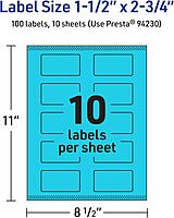 Avery Printable Rectangle Labels, Sure Feed Technology, 1-1/2" x 2-3/4", Bright Blue, Print-to-The-Edge, Laser/Inkjet, 100 Total