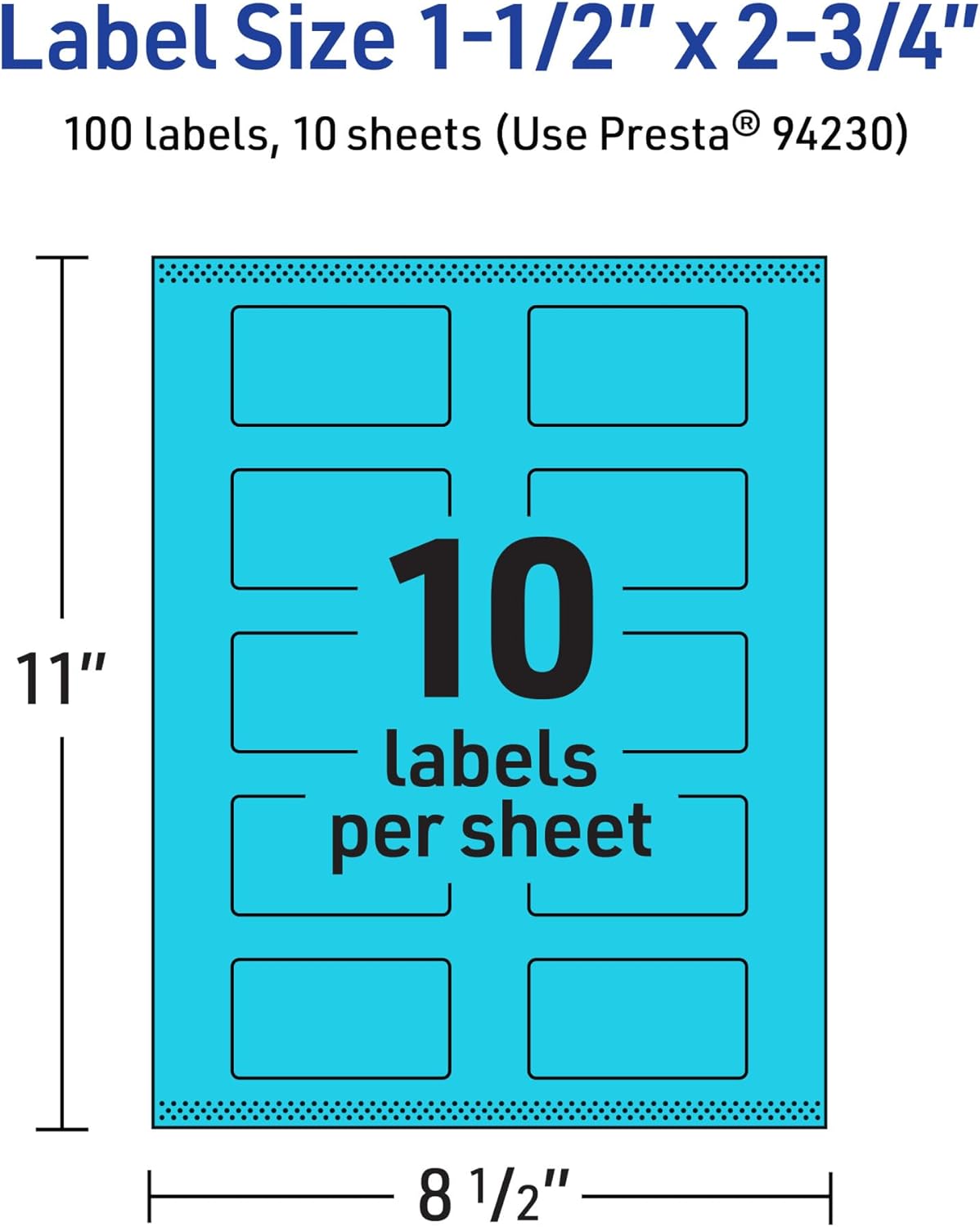 Avery Printable Rectangle Labels, Sure Feed Technology, 1-1/2" x 2-3/4", Bright Blue, Print-to-The-Edge, Laser/Inkjet