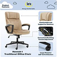 Serta Hannah Executive Home Office Desk Chair, Ergonomic Mid-Back with Lumbar Support, Firm Seat Cushion