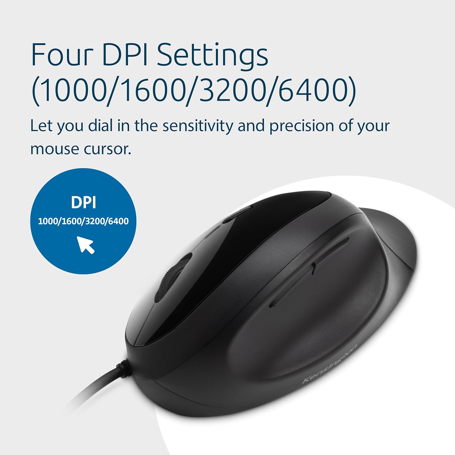 Kensington Pro Fit Ergo Wired Mouse - Cable - Black - USB - 3200 dpi - 5 Button(s)