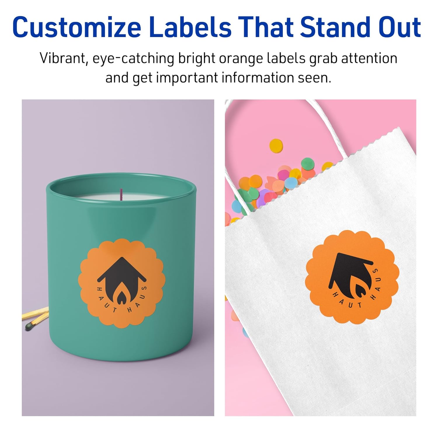 Avery Printable Round Scalloped Labels, Sure Feed Technology, 2-1/2" Diameter, Bright Orange Labels, Print-to-The-Edge