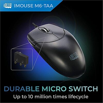 Adesso iMouse M6-TAA - Optical Scroll Mouse (TAA Compliant) - Full-size Mouse - Optical - Cable - Black - IMOUSEM6TAA