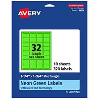 Avery Printable Rectangle Labels, Sure Feed Technology, 1-1/4" x 1-3/4", Neon Green, Laser/Inkjet Printable