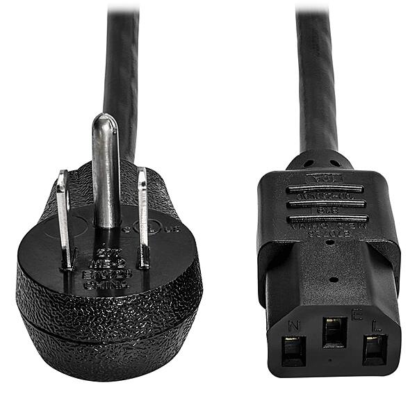 Tripp Lite Desktop Computer Power Cord, Right-Angle 5-15P to C13 - Heavy Duty, 15A, 125V, 14 AWG, 6 ft, Black (P007-006-15D)