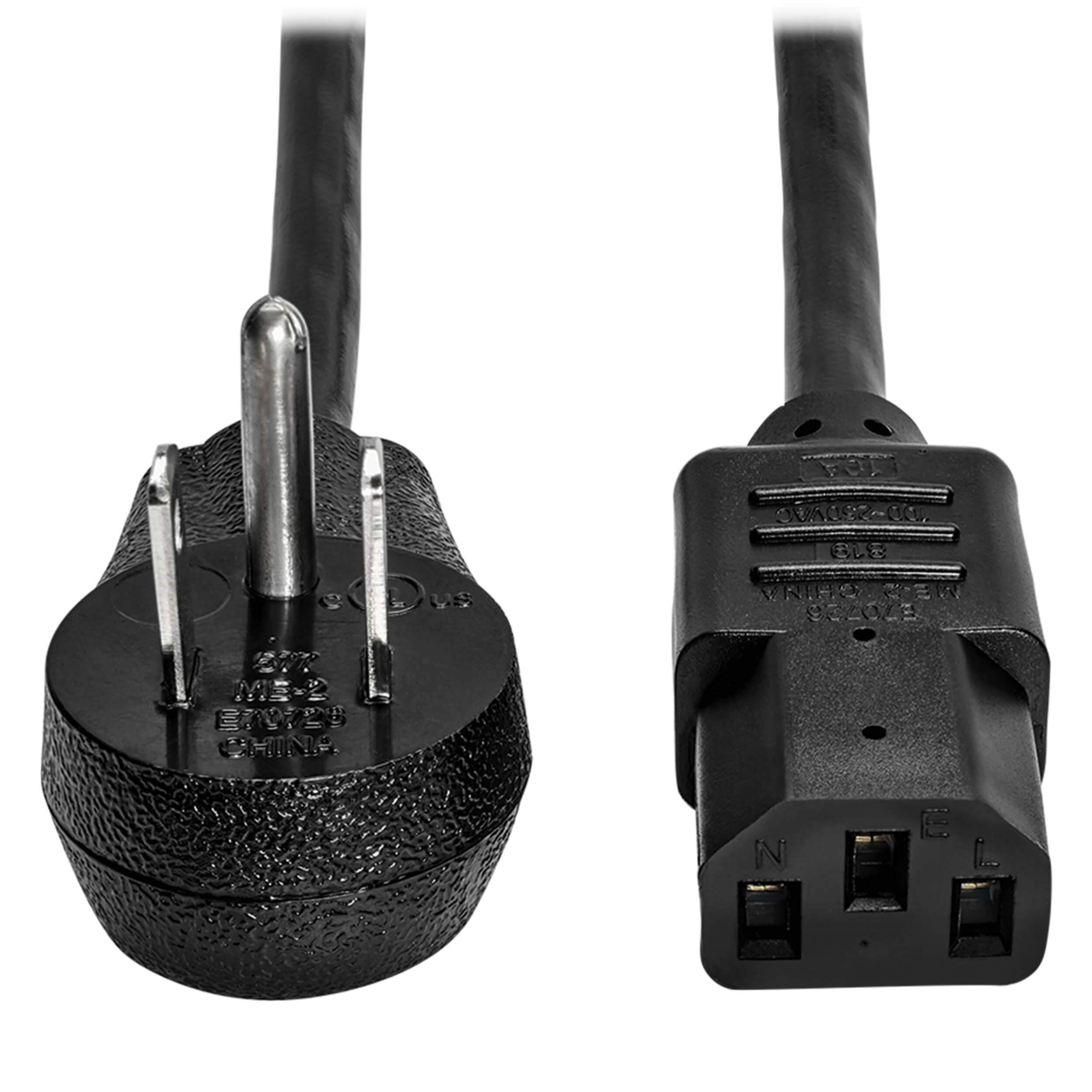 Tripp Lite Desktop Computer Power Cord, Right-Angle 5-15P to C13 - Heavy Duty, 15A, 125V, 14 AWG, 6 ft, Black (P007-006-15D)