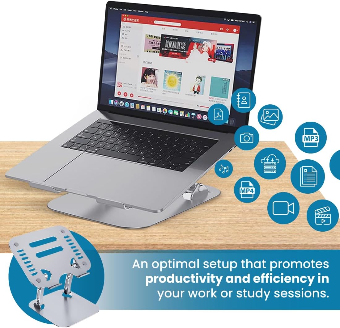 OTM Essentials Adjustable Laptop Stand, 10-5/8inH x 9inW x 9inD, Silver