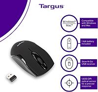 Targus W575 Wireless Optical Mouse, Full Size, Black, AMW575TT