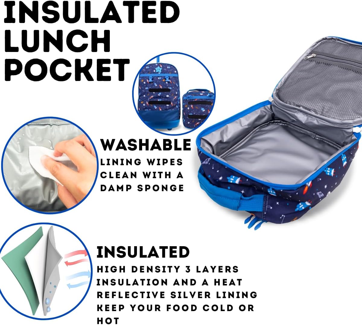 J World New York Unisex Kid's Duo Rolling Backpack with Lunch Box Set, Spaceship, One Size One Size Spaceship
