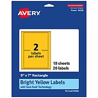 Avery Printable Rectangle Labels, Sure Feed Technology, 5" x 7", Bright Yellow Labels, Laser/Inkjet Printable, 20 Total