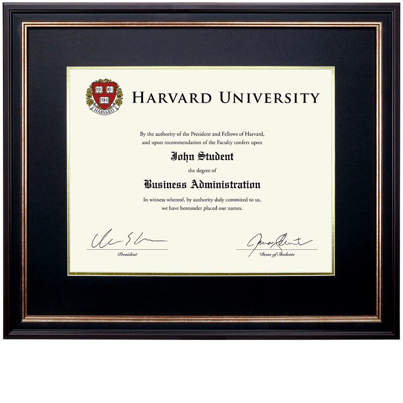 EXCELLO GLOBAL PRODUCTS Photo Document Frame: 11" x 14" with Double Mat Graduation Diploma Certificate Holder Wall Frame