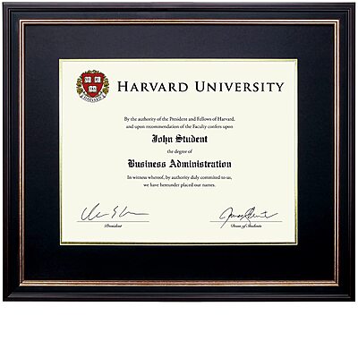 EXCELLO GLOBAL PRODUCTS Photo Document Frame: 11" x 14" with Double Mat Graduation Diploma Certificate Holder Wall Frame (Black/Gold/Red)