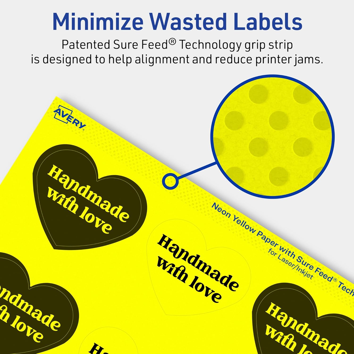 Avery Printable Heart Labels, Sure Feed Technology, 2-9/32" x 1-27/32", Neon Yellow Labels, Print-to-The-Edge