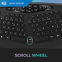 AKB-160UB Wired Ergonomic Keyboard with Integrated Palm Rest, Chiclet Keycaps, and Multimedia Hotkeys