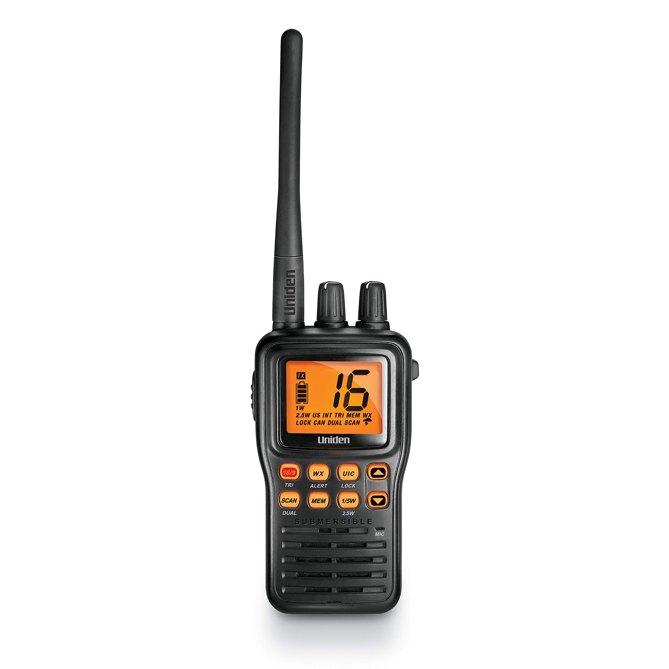 Uniden MHS75 Waterproof Handheld 2-Way VHF Marine Radio, Submersible