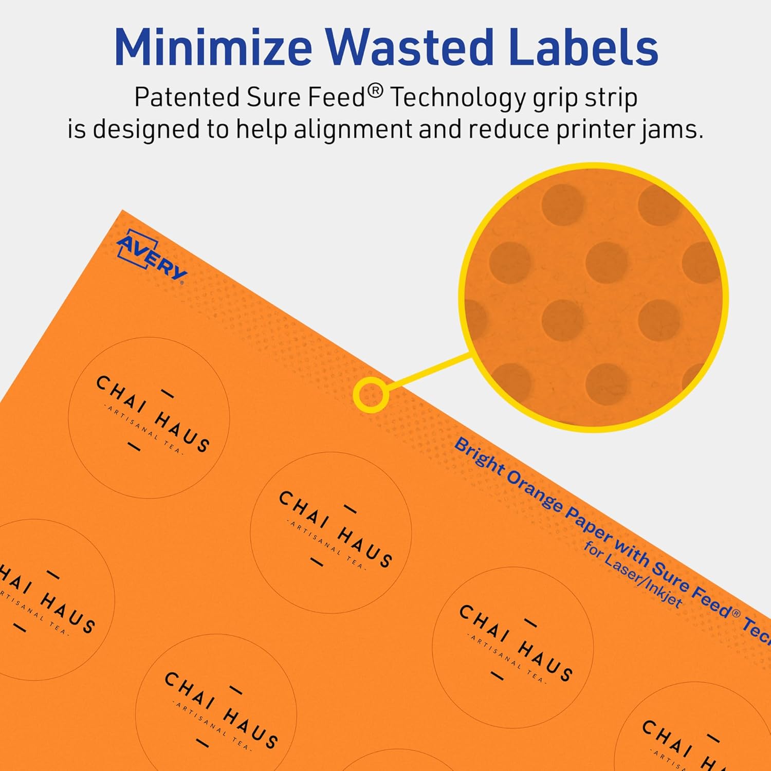 Avery Printable Round Labels, Sure Feed Technology, 1-1/2" Diameter, Bright Orange Labels, Print-to-The-Edge