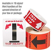 Aviditi Tape Logic 3" x 5", Two Red Arrows Over Red Bar, Red/White Warning Sticker, for Shipping, Handling, Packing