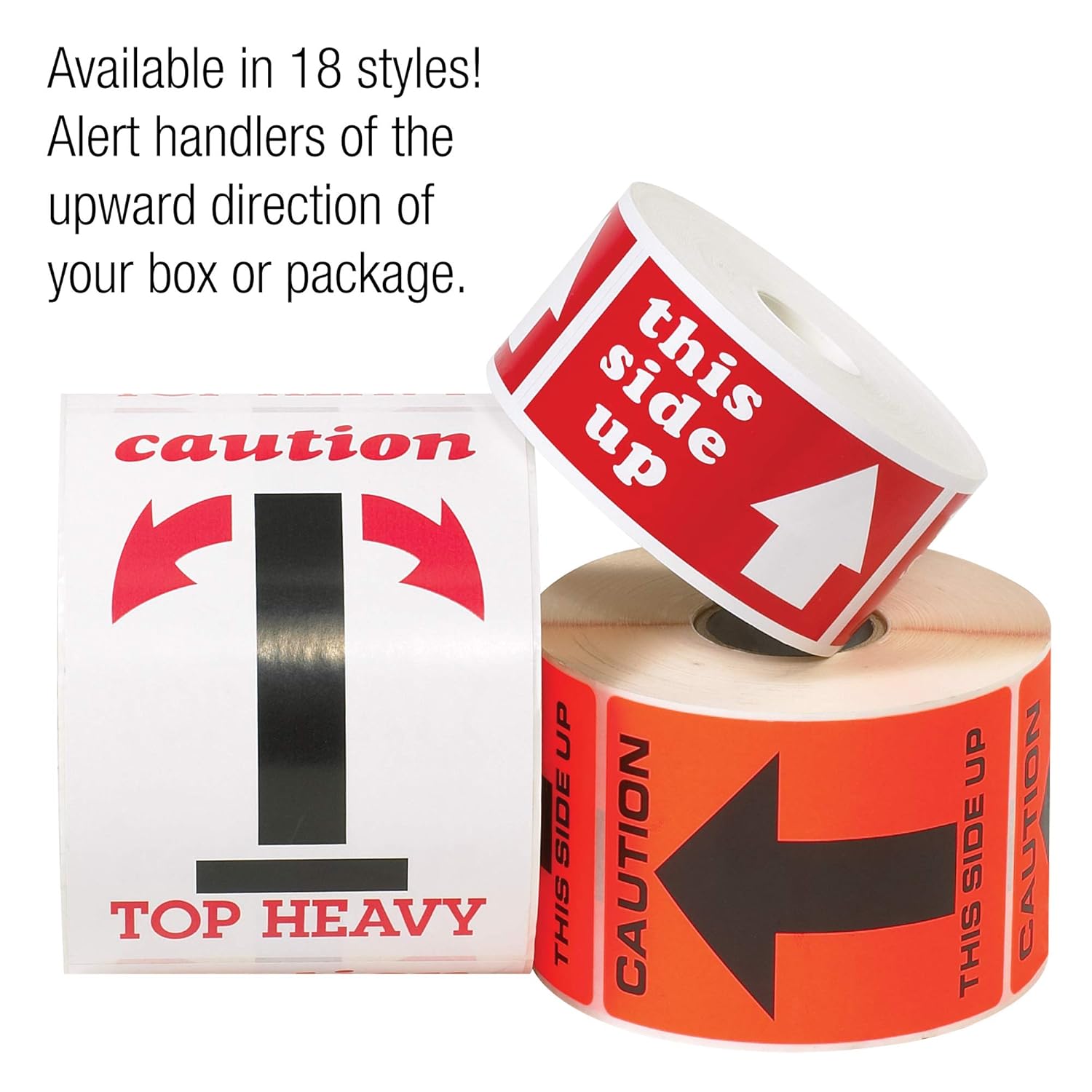 Tape Logic Aviditi Tape Logic 3" x 5", "This Side Up" Red/White Arrow Warning Sticker, for Shipping, Handling, Packing