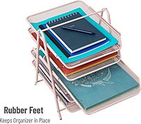 Mind Reader 5-Tier Paper Tray, Desktop Organizer, File Storage, Office, Metal Mesh, 11.75" L x 14" W x 14.5" H, Pink 14" x 11.8" x 15"