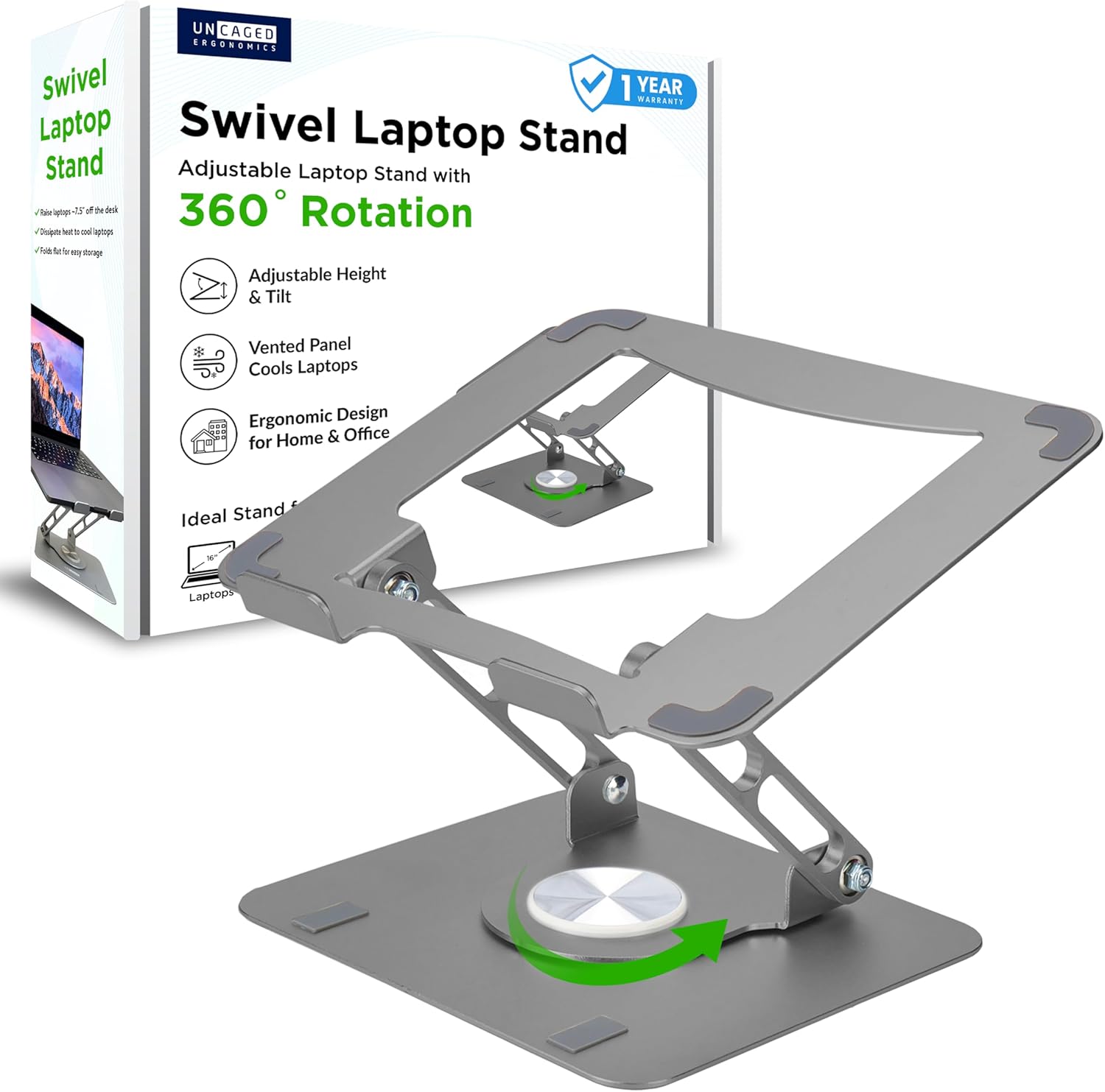 Uncaged Ergonomics Swivel Adjustable Laptop Stand for Desk