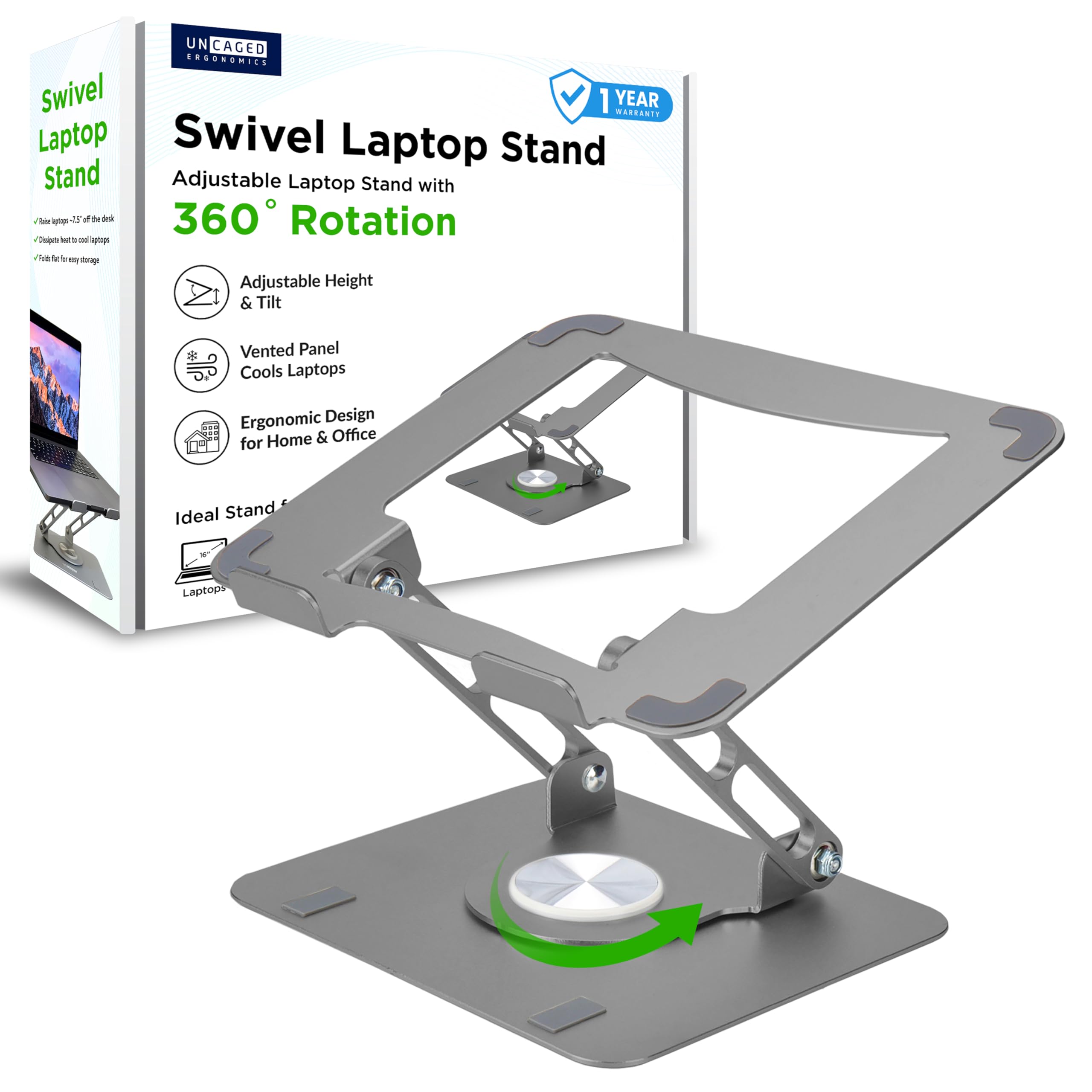 Uncaged Ergonomics Swivel Adjustable Laptop Stand for Desk