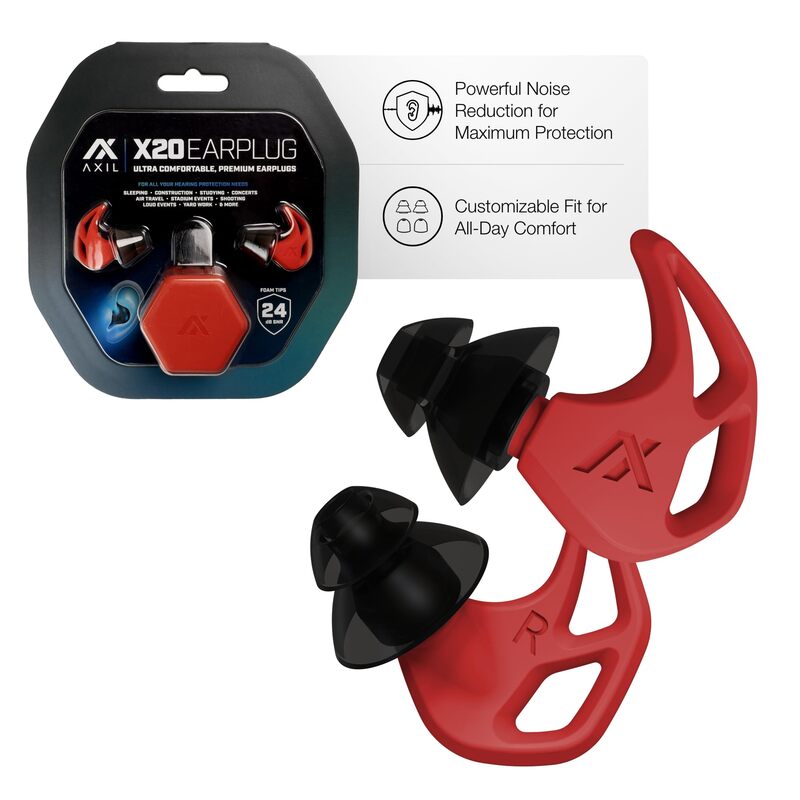 AXIL X20 Noise Reduction Ear Plugs - Reusable Foam & Silicone Eartips - Customizable Fit Hearing Protection