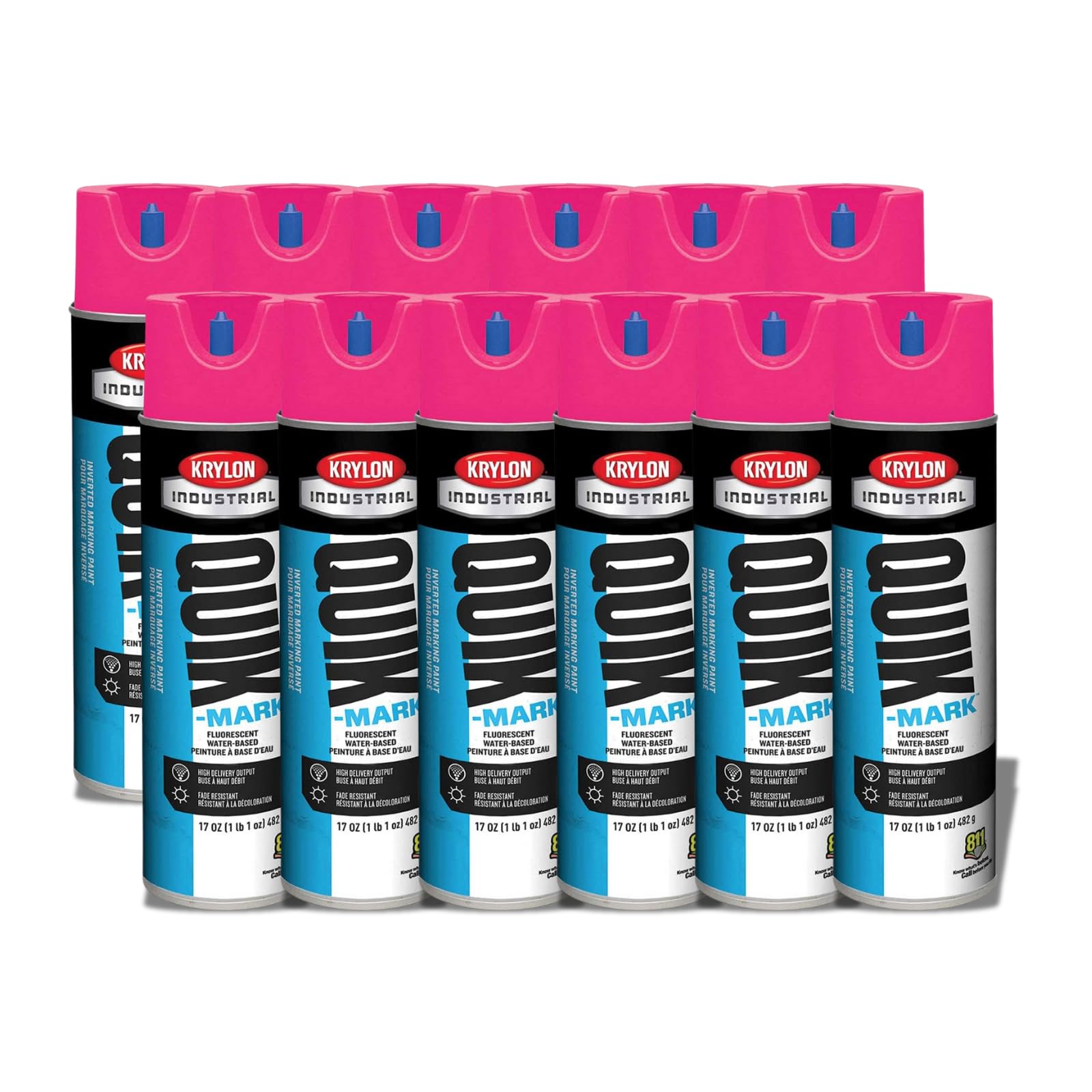 Quik-Mark™ Water-Based Fluorescent Hot Pink Inverted Marking Paint [Set of 12]