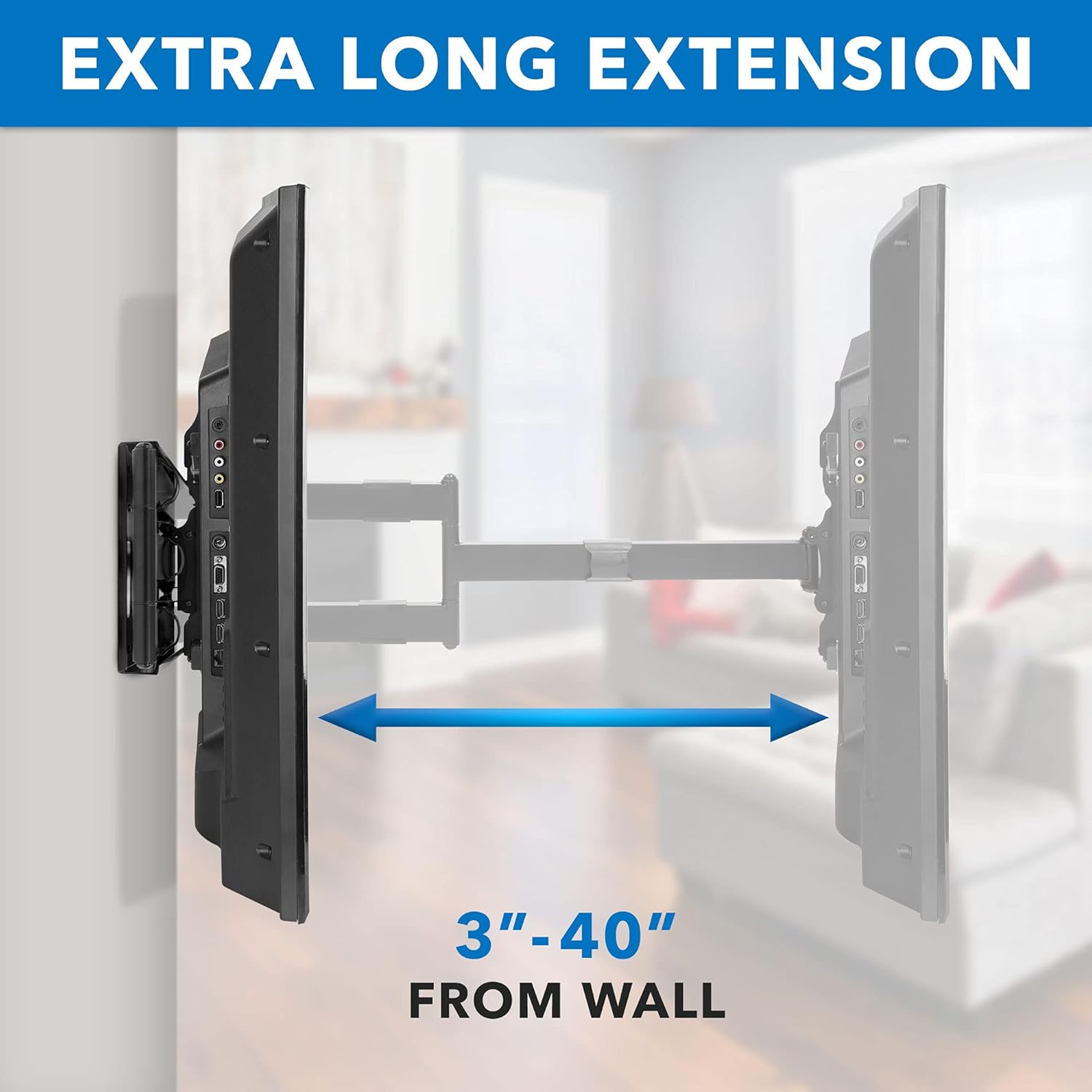 Mount-It! Long Arm TV Mount, Full Motion Wall Bracket with 40 inch Extension Articulating Arm, Fits Screen Sizes 42, 47, 50