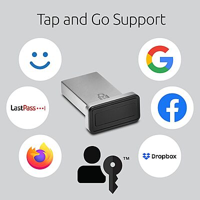 Kensington VeriMark™ Gen2 USB-A Fingerprint Key Reader - Windows Hello & Windows Hello for Business, Tap and Go, Anti-Spoofing (K64704WW) For multiple PC's