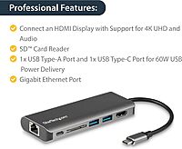 STARTECH.COM USB-C Multiport Adapter and Dock with 4K HDMI, Gigabit Ethernet, SD and USB 3.0
