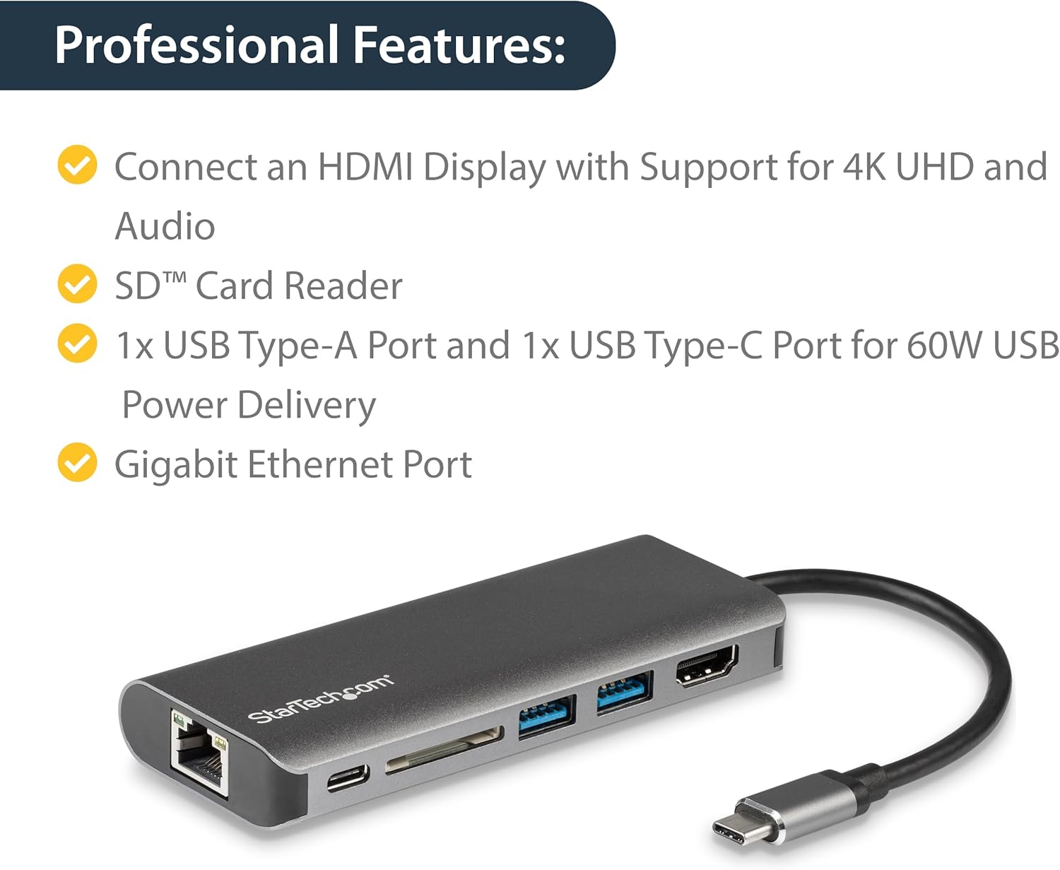 STARTECH.COM USB-C Multiport Adapter and Dock with 4K HDMI, Gigabit Ethernet, SD and USB 3.0