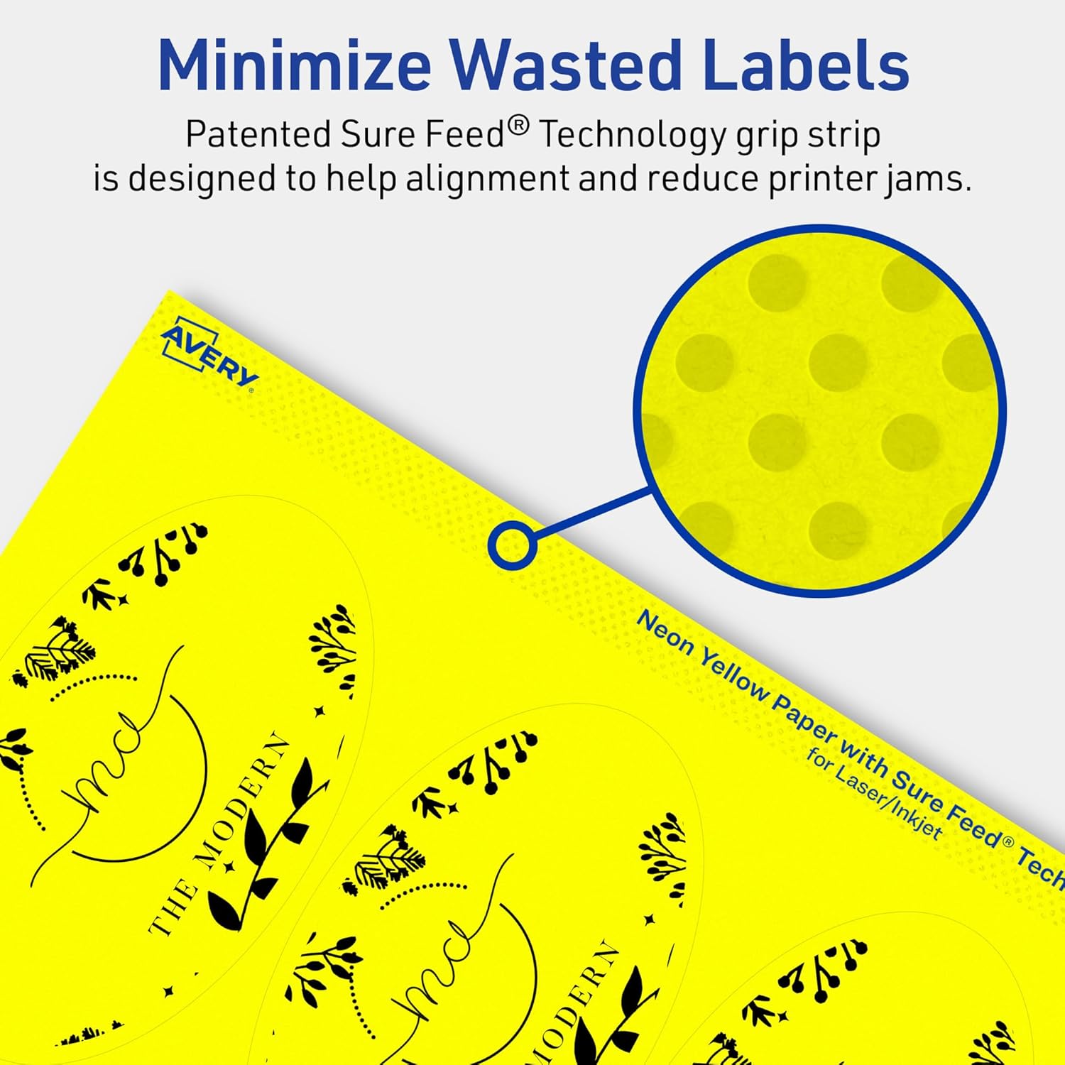 Avery Printable Oval Labels, Sure Feed Technology, 4.25" x 2.5", Neon Yellow