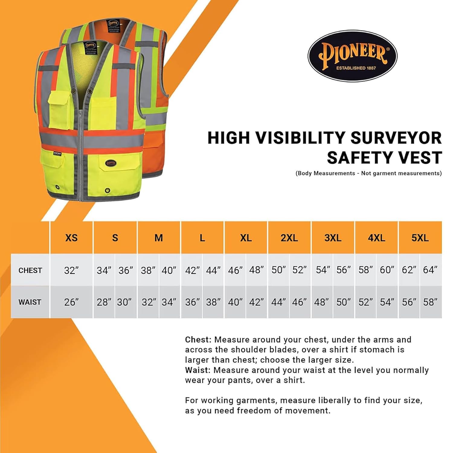 Pioneer Safety Vest for Men – Hi Vis Reflective, Mesh Back, 12 Pockets, Zipper for Surveyor Work