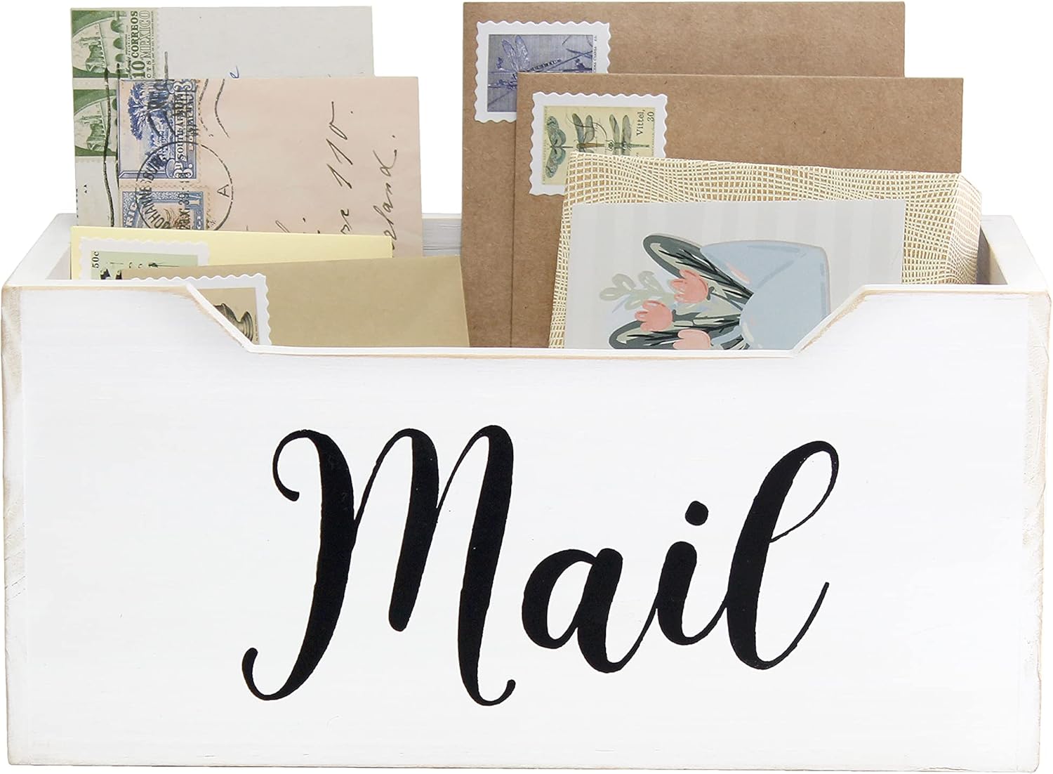 Elegant Designs Rustic Farmhouse Wooden Tabletop Mail Organizer Box