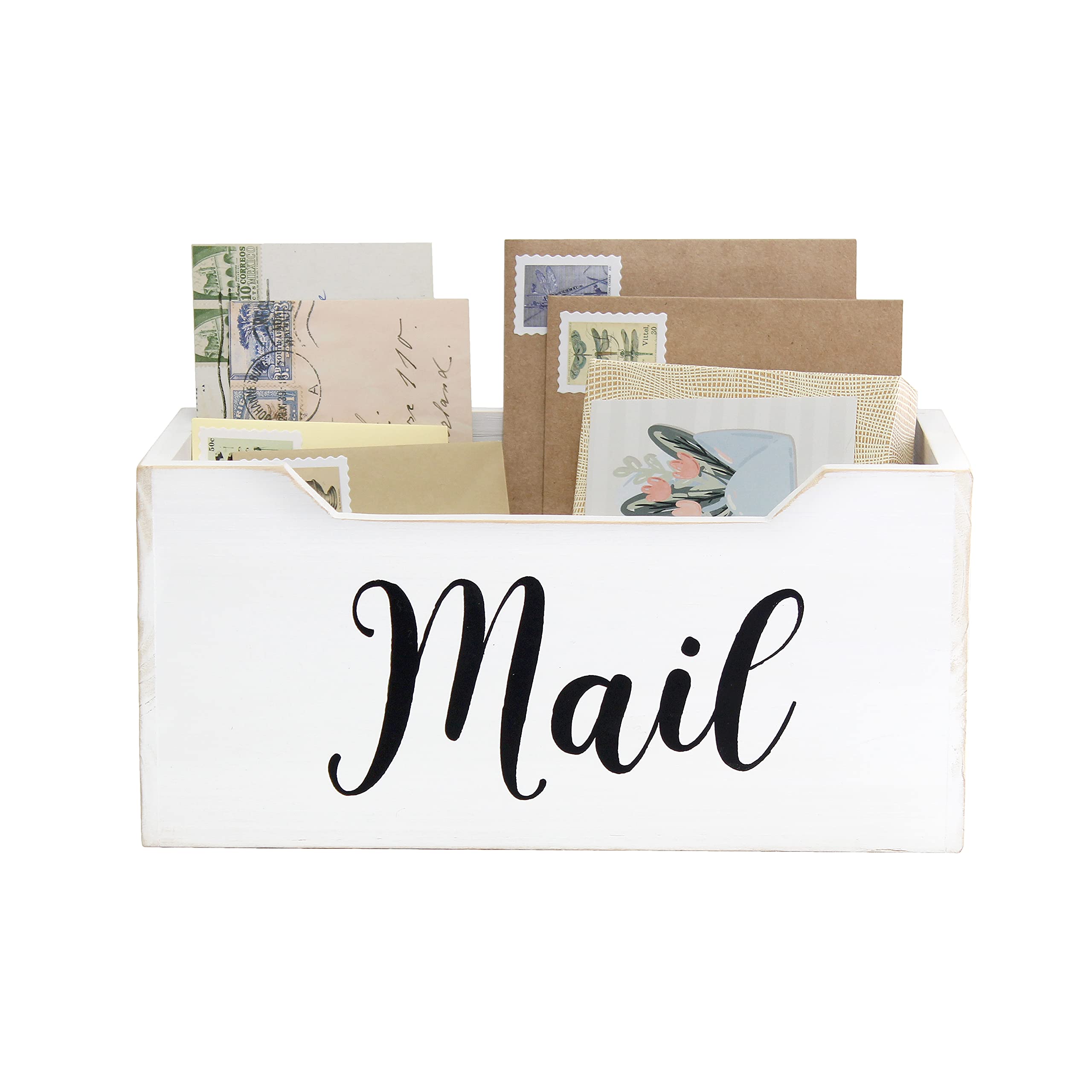 Elegant Designs Rustic Farmhouse Wooden Tabletop Mail Organizer Box