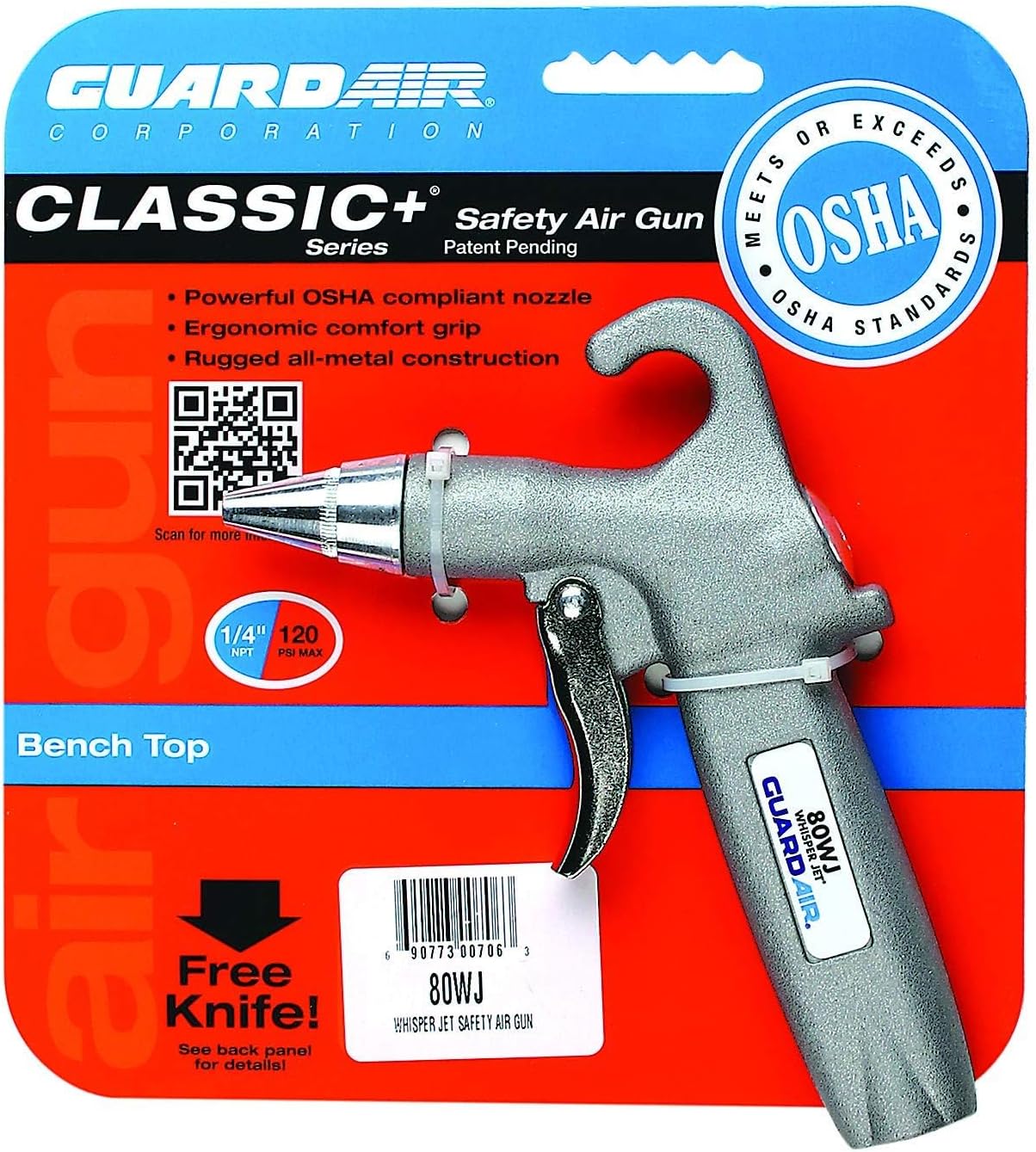 Guardair 80WJ Whisper Jet Safety Air Gun - Volume Control, Pistol Style Grip, Ideal for Cleaning Bench Tops, Work Stations