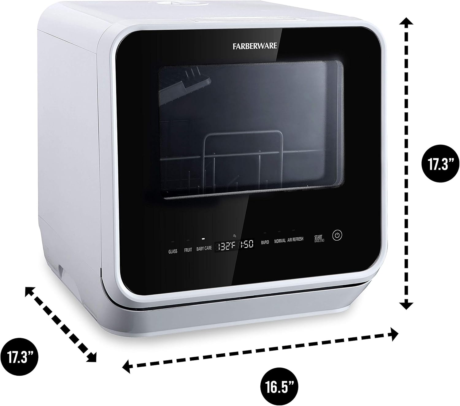 Farberware FDW05ASBWHA Complete Portable Countertop Dishwasher with 5-Liter Built-in Water Tank, 5 Programs, Baby Care